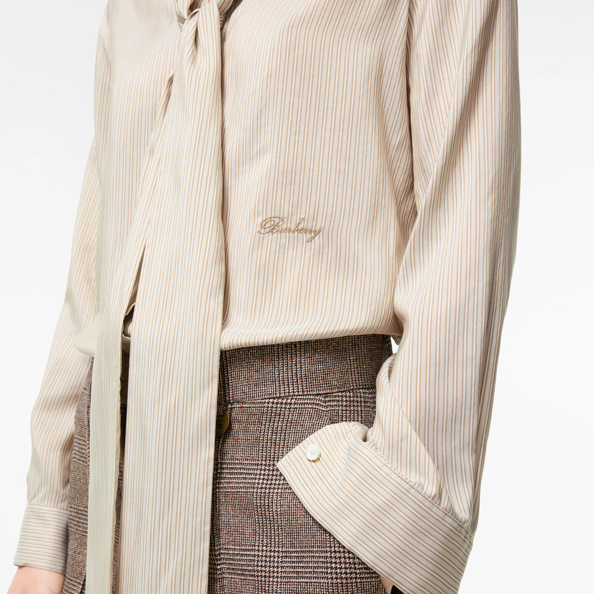 Striped Silk Scarf BlousePrice undefined Dune beige/chalk white RUNWAY DELUXE