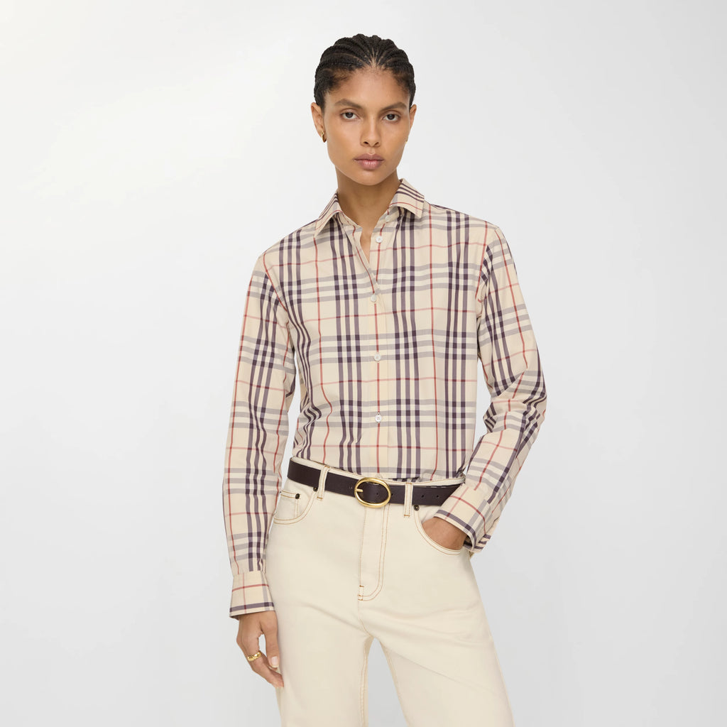 Classic Fit Check Cotton ShirtPrice undefined Almond beige RUNWAY DELUXE