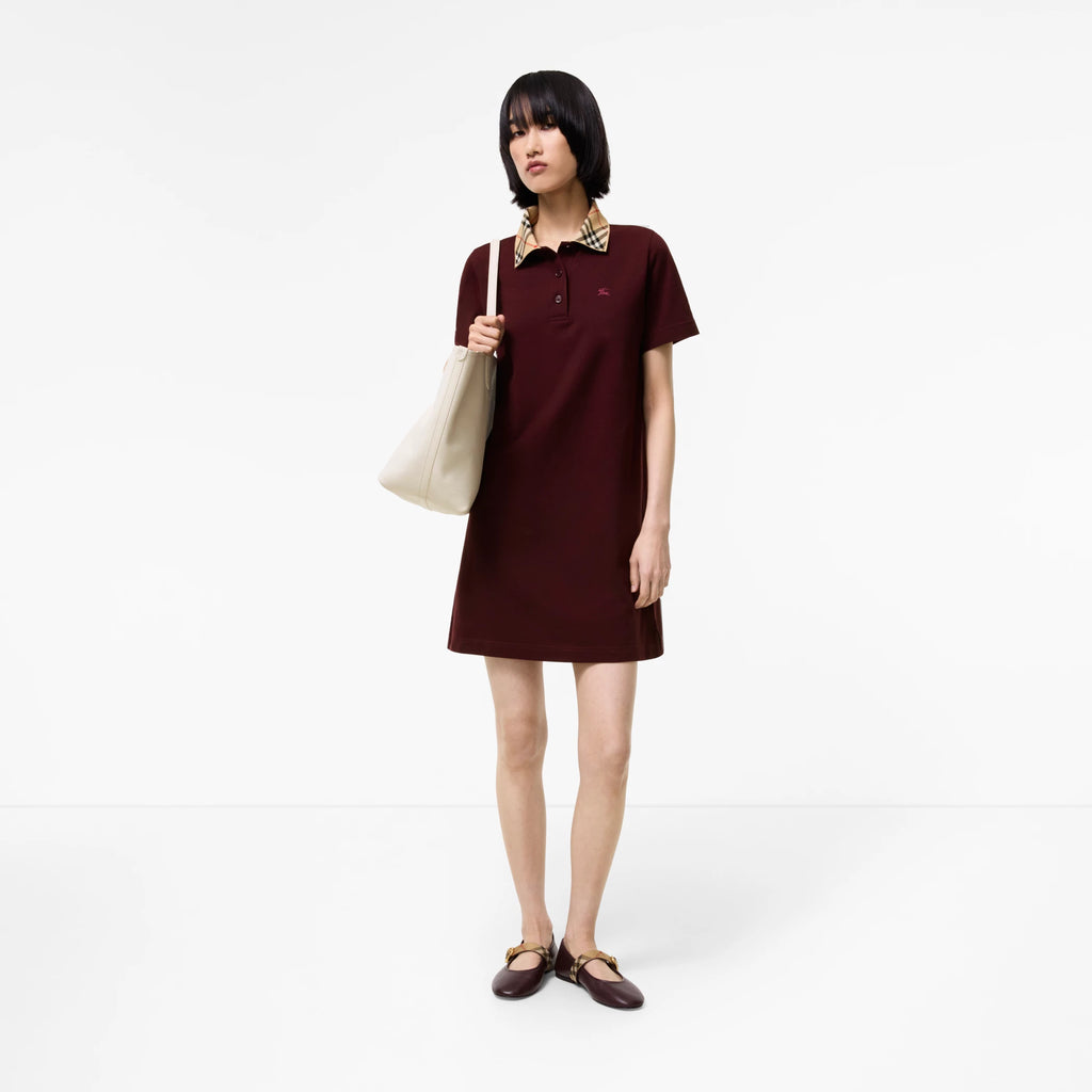 Check Collar Cotton Polo Shirt Dress