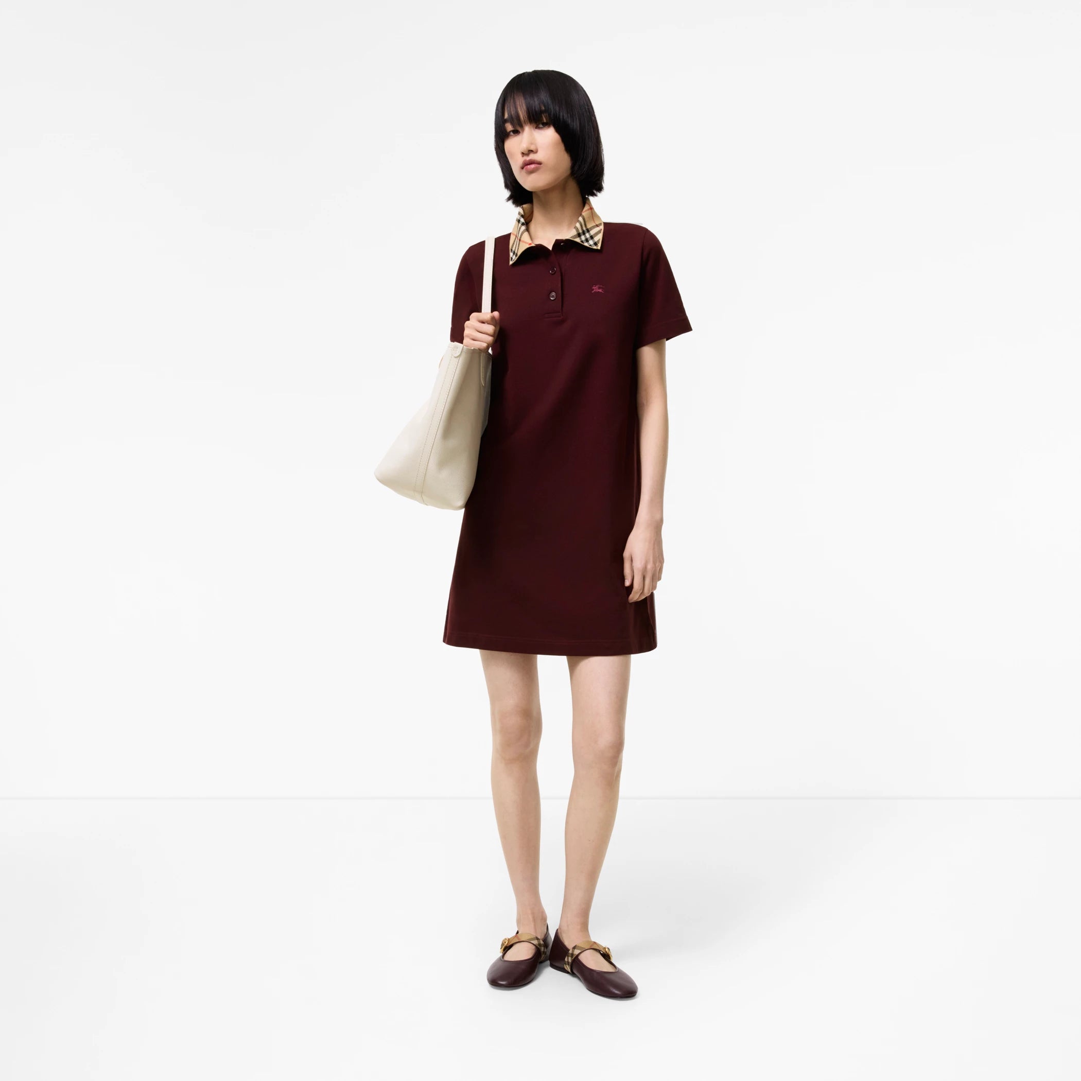 Check Collar Cotton Polo Shirt Dress