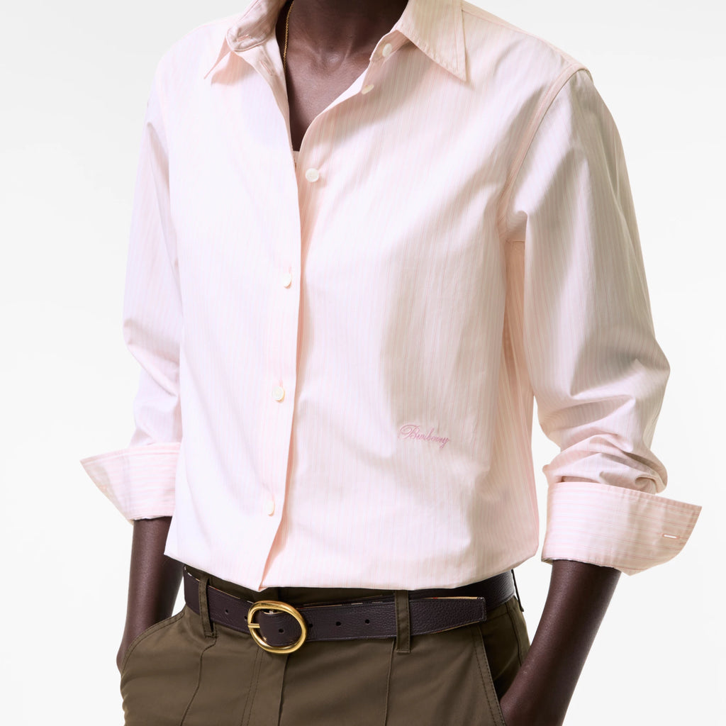 Classic Fit Striped Cotton ShirtPrice undefined New In Frosty pink RUNWAY DELUXE