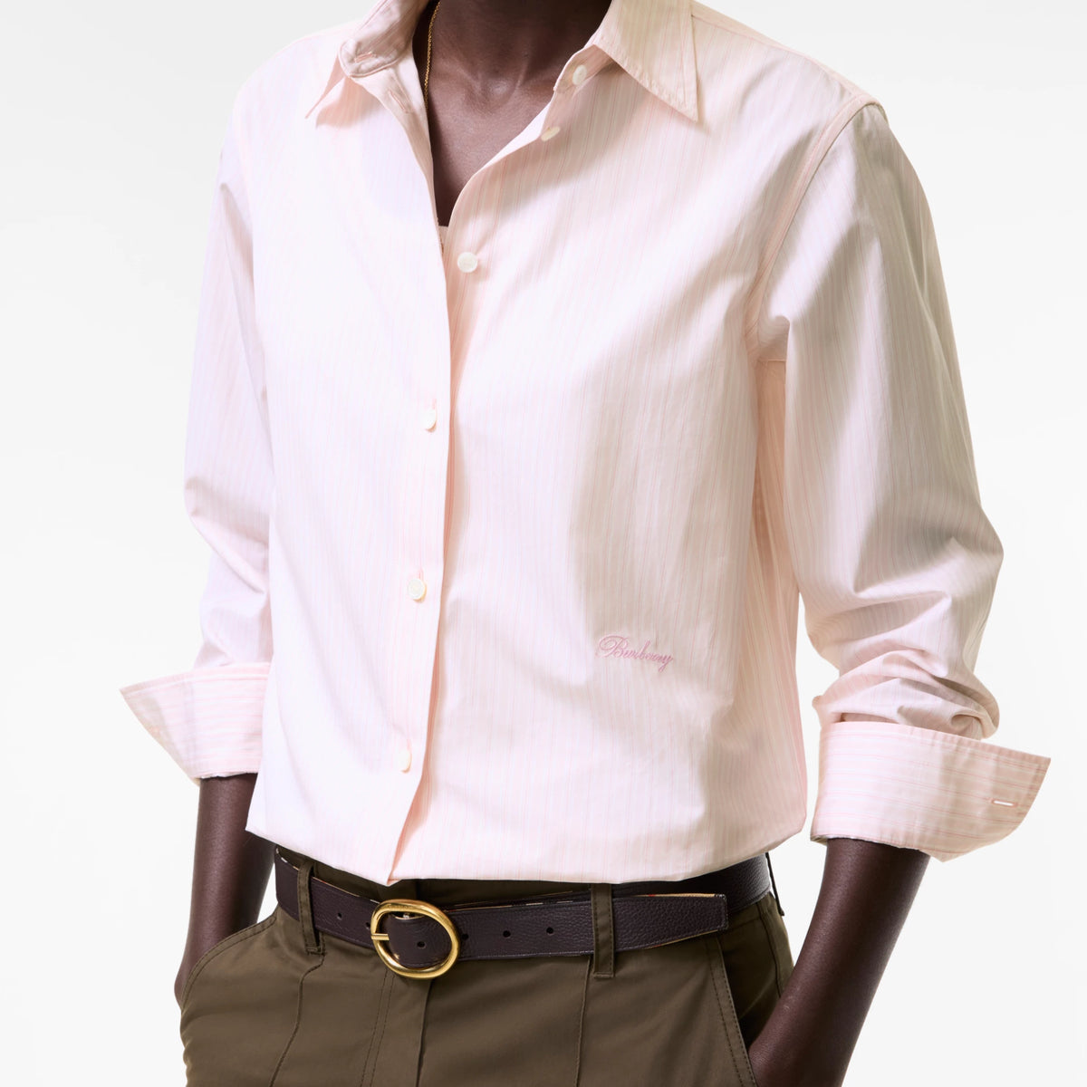 Classic Fit Striped Cotton ShirtPrice undefined New In Frosty pink RUNWAY DELUXE