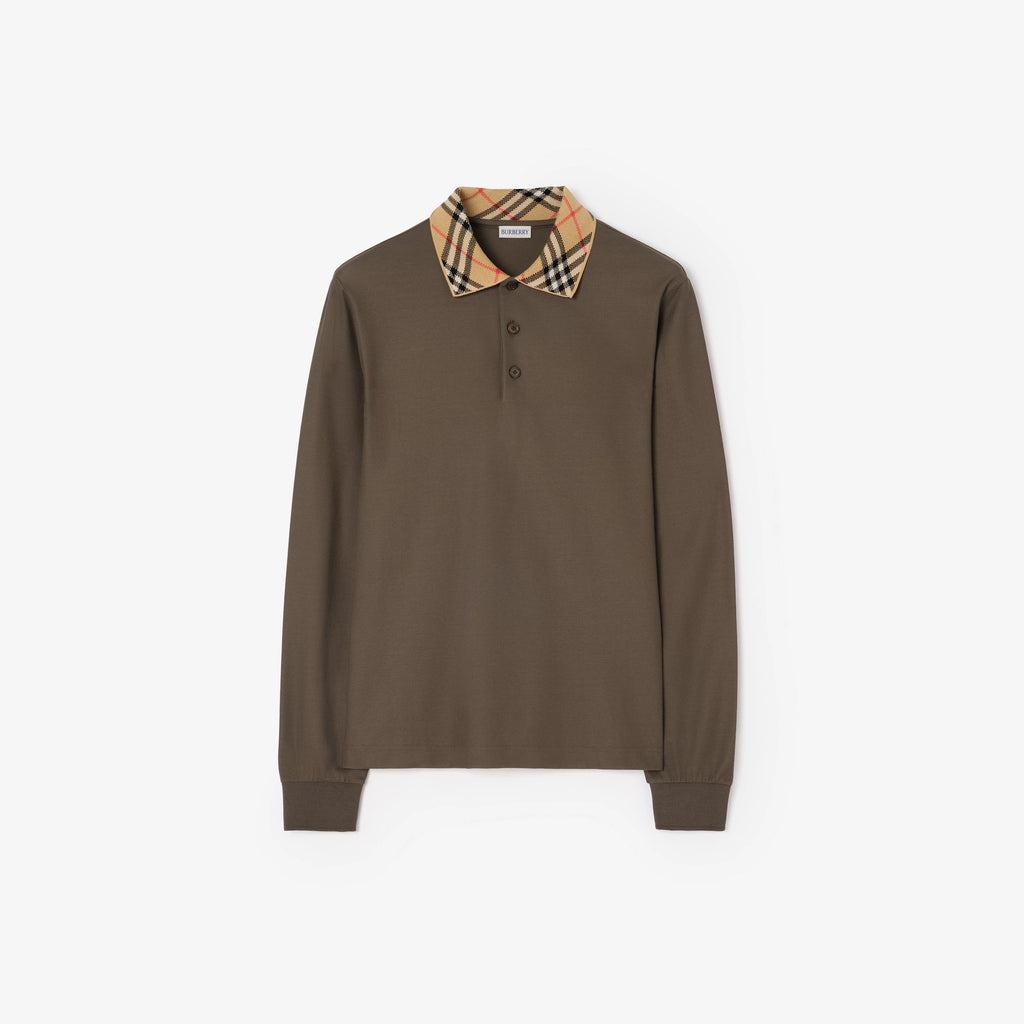 Long-sleeve Check Collar Cotton Polo Shirt RUNWAY DELUXE
