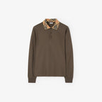 Long-sleeve Check Collar Cotton Polo Shirt RUNWAY DELUXE