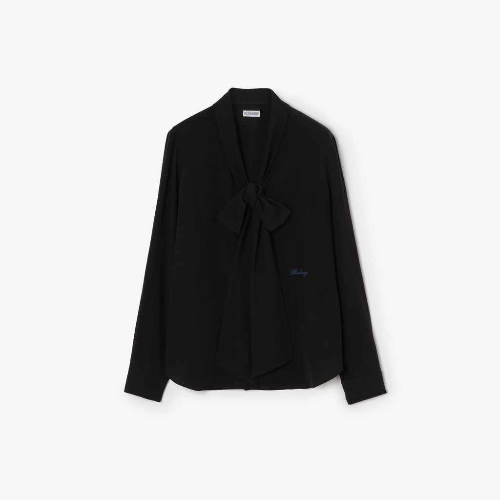 Silk Crepe De Chine Scarf BlousePrice undefined Black RUNWAY DELUXE