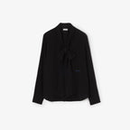 Silk Crepe De Chine Scarf BlousePrice undefined Black RUNWAY DELUXE