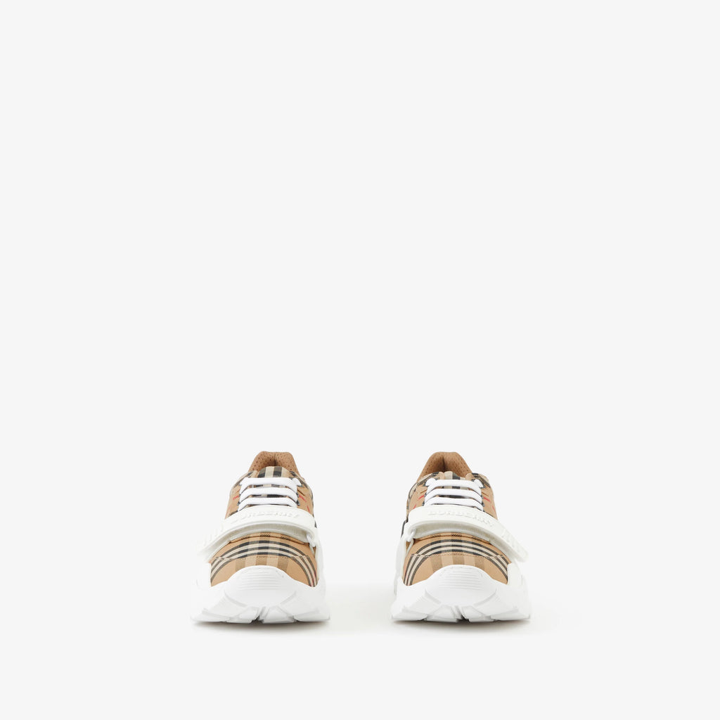 Check and Leather Sneakers