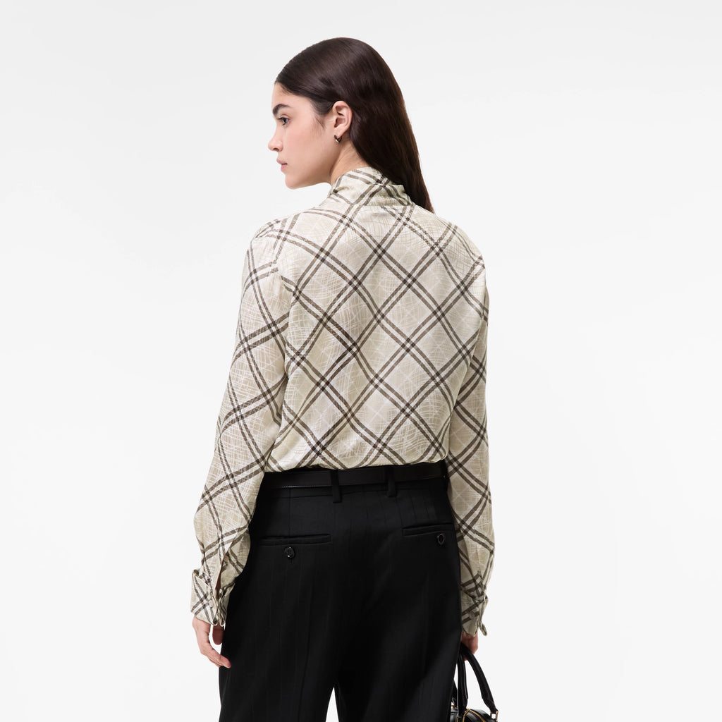 Check Silk Blend Scarf BlousePrice undefined Runway Dove grey RUNWAY DELUXE