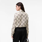 Check Silk Blend Scarf BlousePrice undefined Runway Dove grey RUNWAY DELUXE