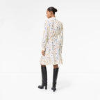 Ruffled Feather Print Silk Dress