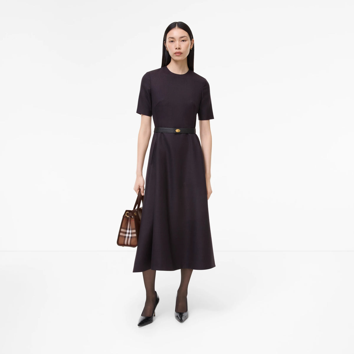 Belted Check Wool Dress