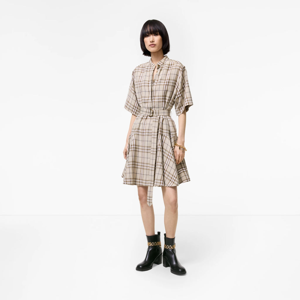 Check Linen Blend Dress
