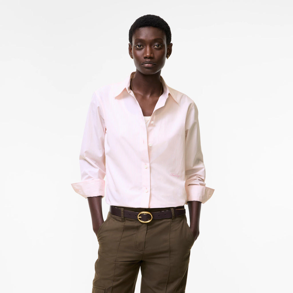 Classic Fit Striped Cotton ShirtPrice undefined New In Frosty pink RUNWAY DELUXE