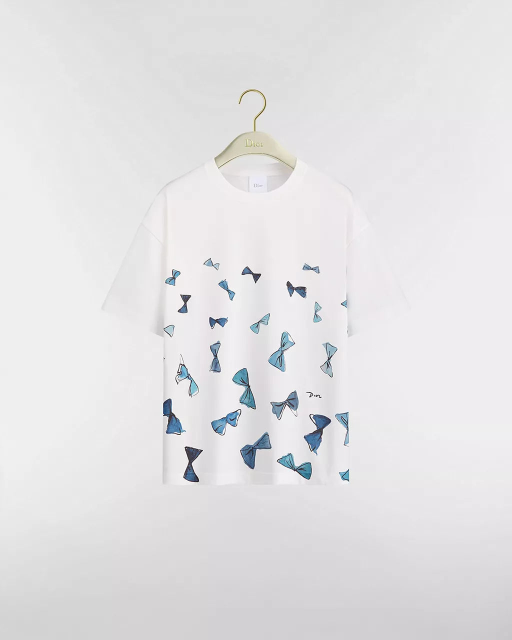 Dioriviera Oversized T-Shirt White Cotton Jersey with Blue Dior Bows Motif RUNWAY DELUXE