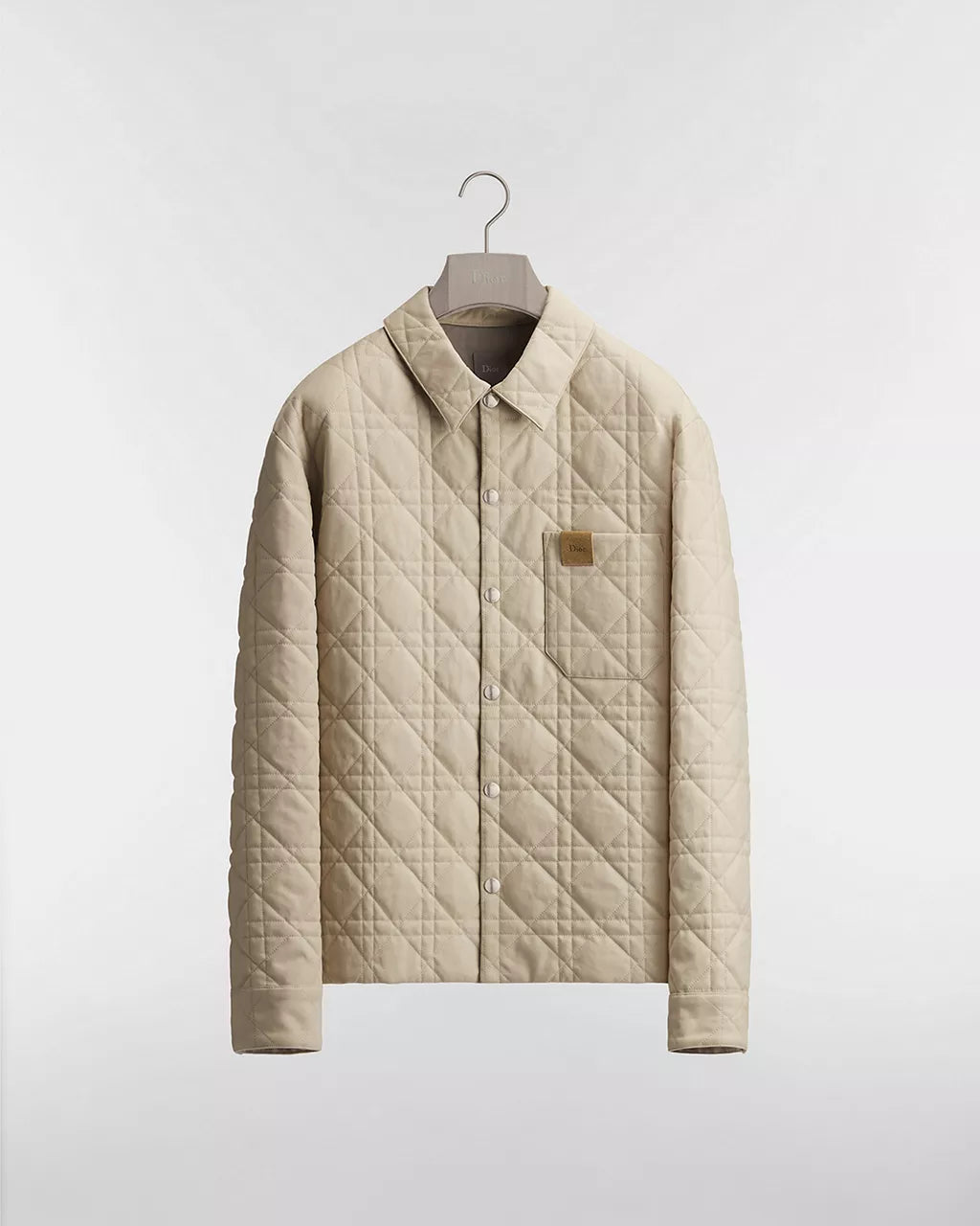 Cannage Overshirt with Leather Dior Patch Beige Cotton RUNWAY DELUXE