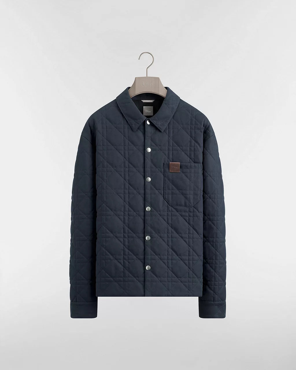 Cannage Overshirt with Leather Dior Patch Navy Blue Cotton RUNWAY DELUXE