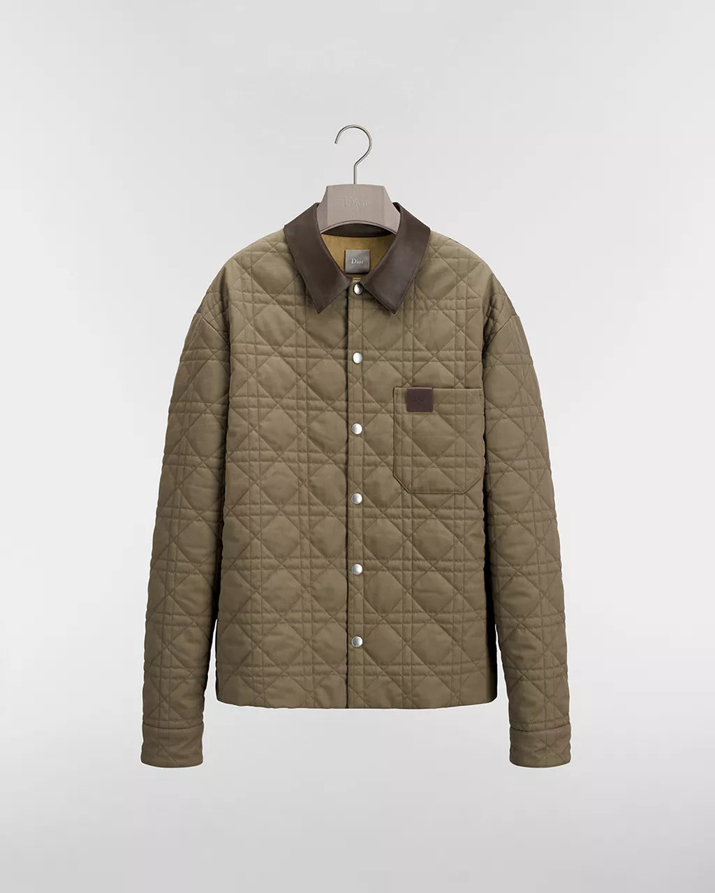 Cannage Overshirt with Leather Dior Patch Deep Beige Cotton Twill RUNWAY DELUXE