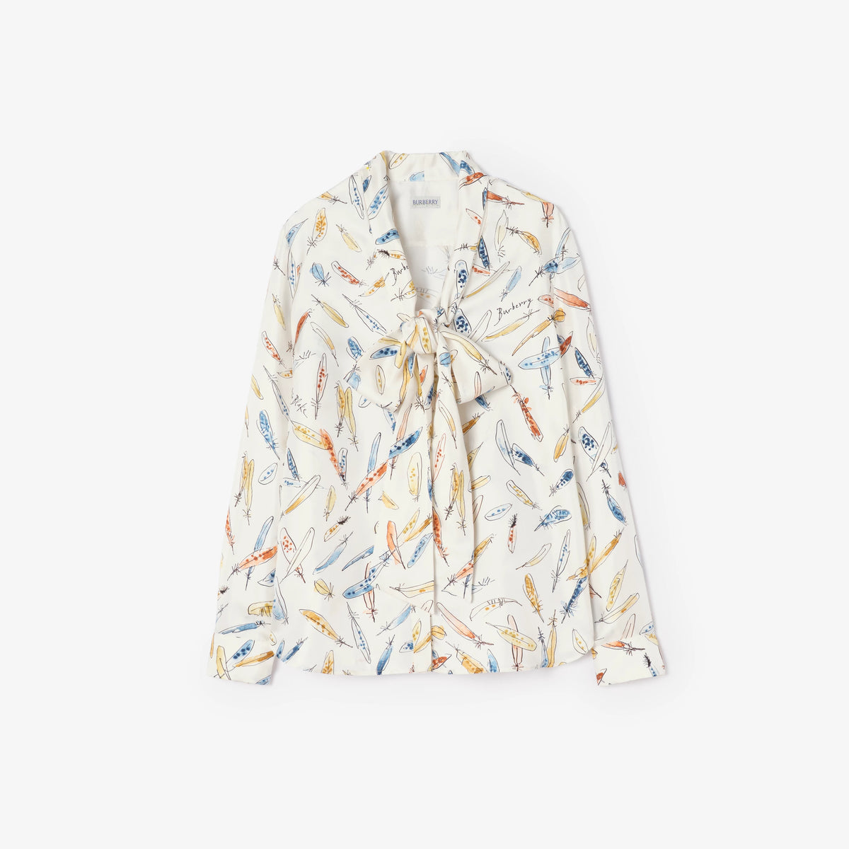 Feather Print Silk Scarf BlousePrice undefined Quentin Blake Capsule Ink blue RUNWAY DELUXE