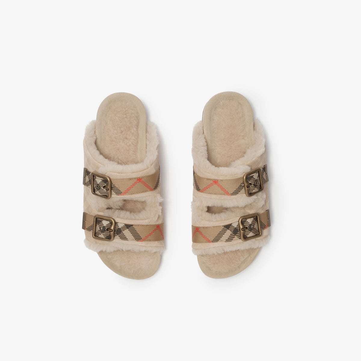 Check Shearling Urchin Sandals RUNWAY DELUXE