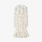 Ruffled Feather Print Silk Dress