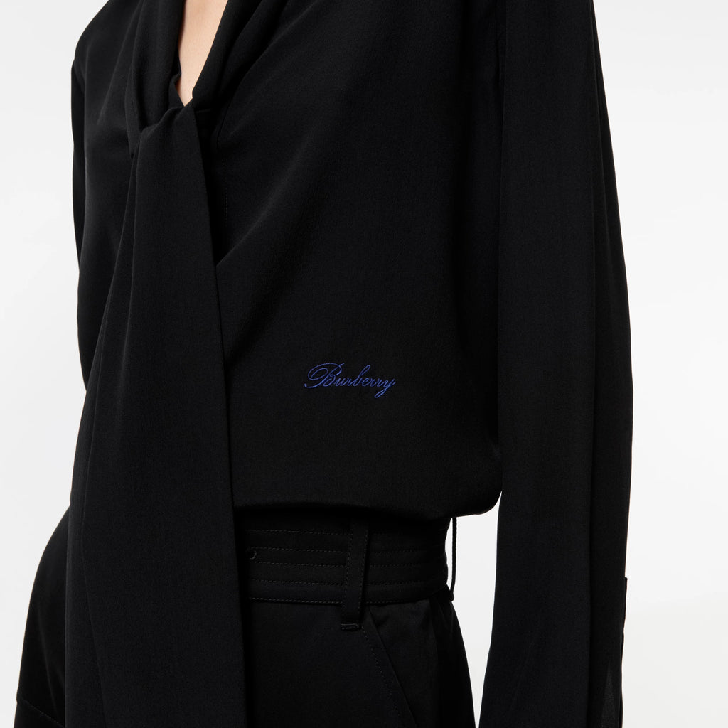 Silk Crepe De Chine Scarf BlousePrice undefined Black RUNWAY DELUXE