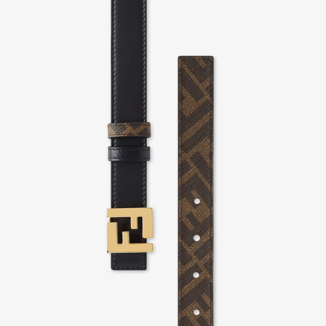 FF Squared Belt Black leather and brown FF reversible belt RUNWAY DELUXE