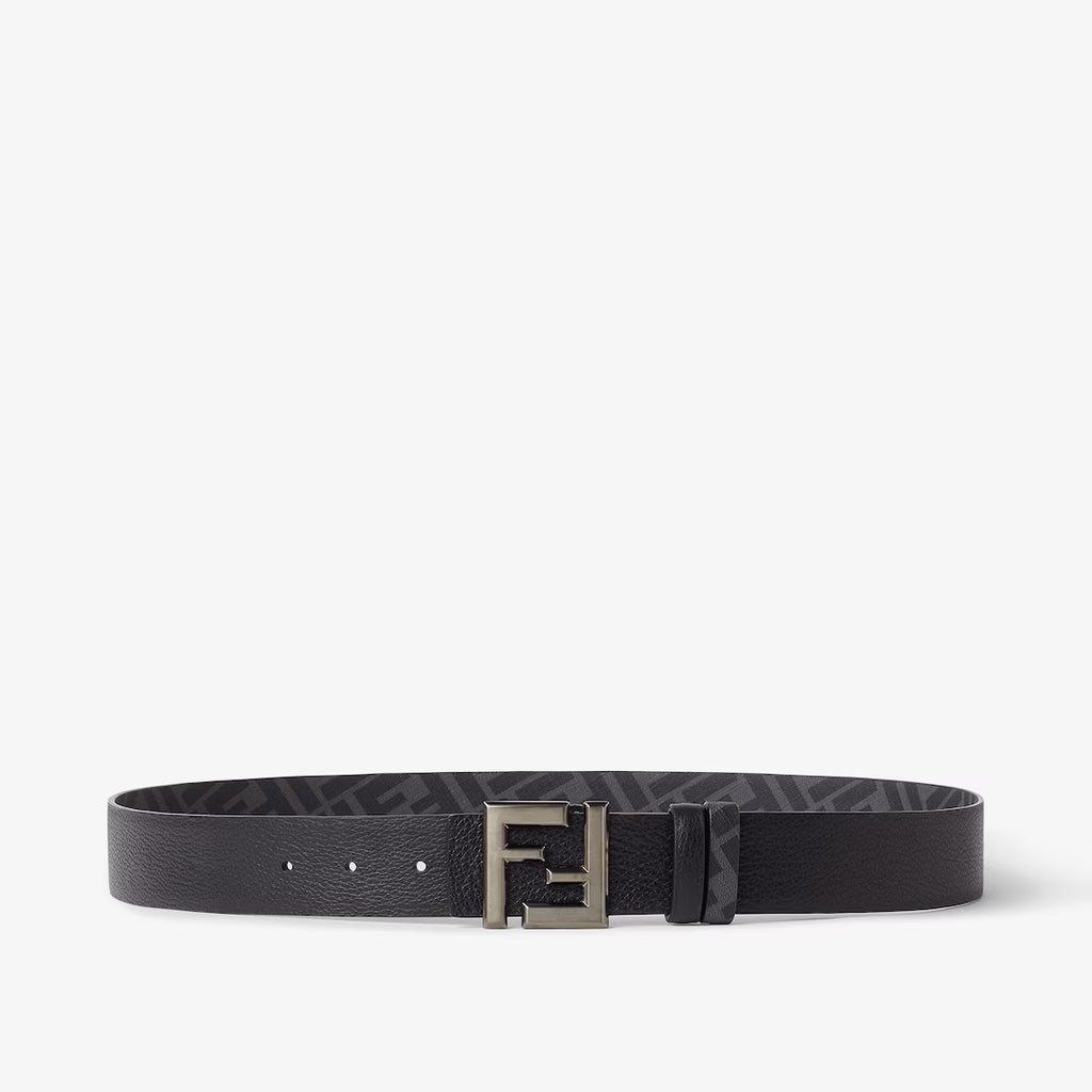 Squared FF Belt Black leather and FF Canvas reversible belt RUNWAY DELUXE