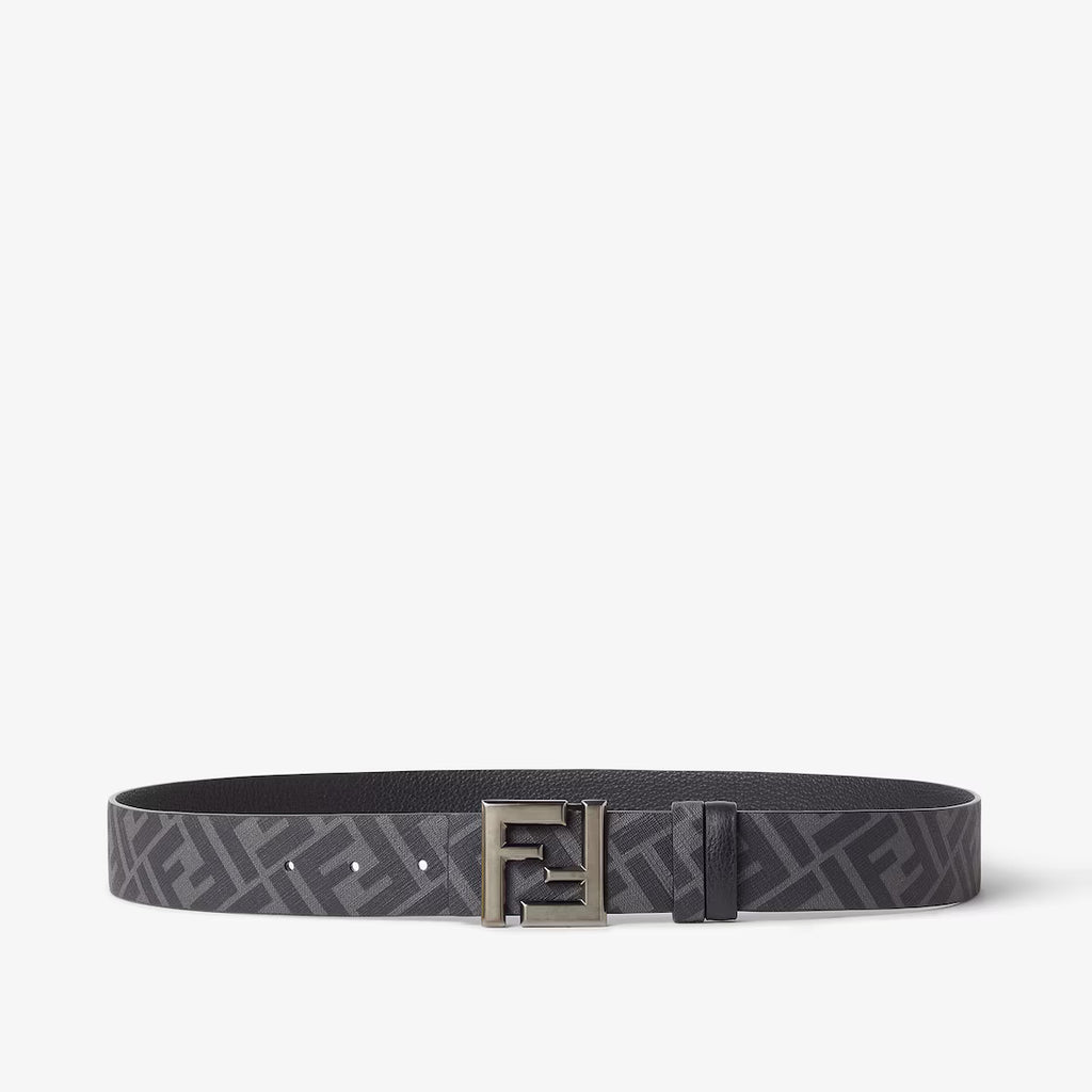 Squared FF Belt Black leather and FF Canvas reversible belt RUNWAY DELUXE