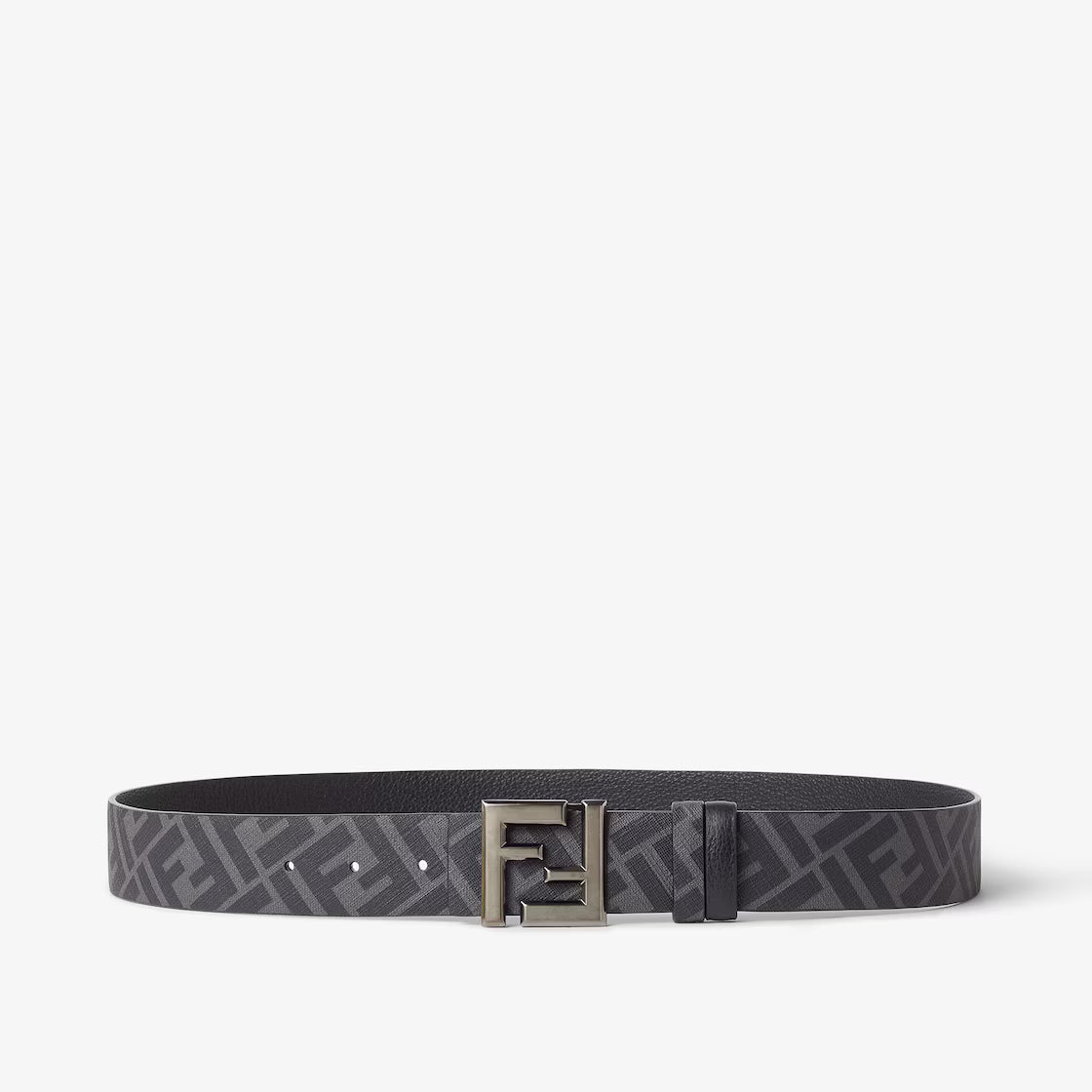 Squared FF Belt Black leather and FF Canvas reversible belt RUNWAY DELUXE