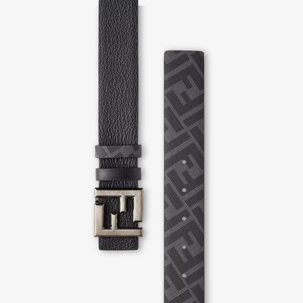 Squared FF Belt Black leather and FF Canvas reversible belt RUNWAY DELUXE