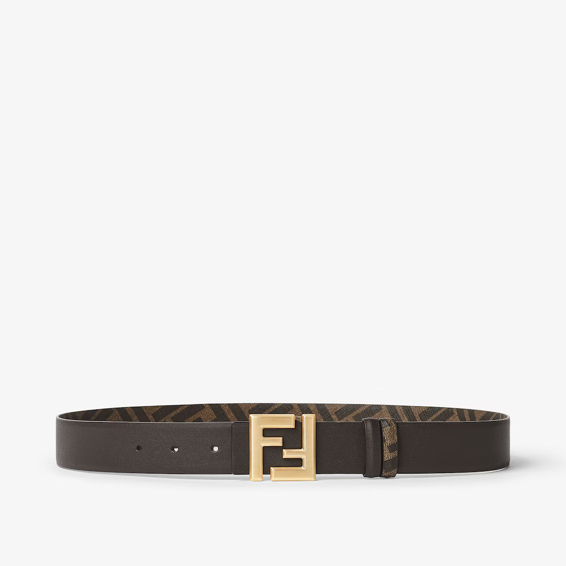 Squared FF Belt Brown leather and FF canvas reversible belt RUNWAY DELUXE
