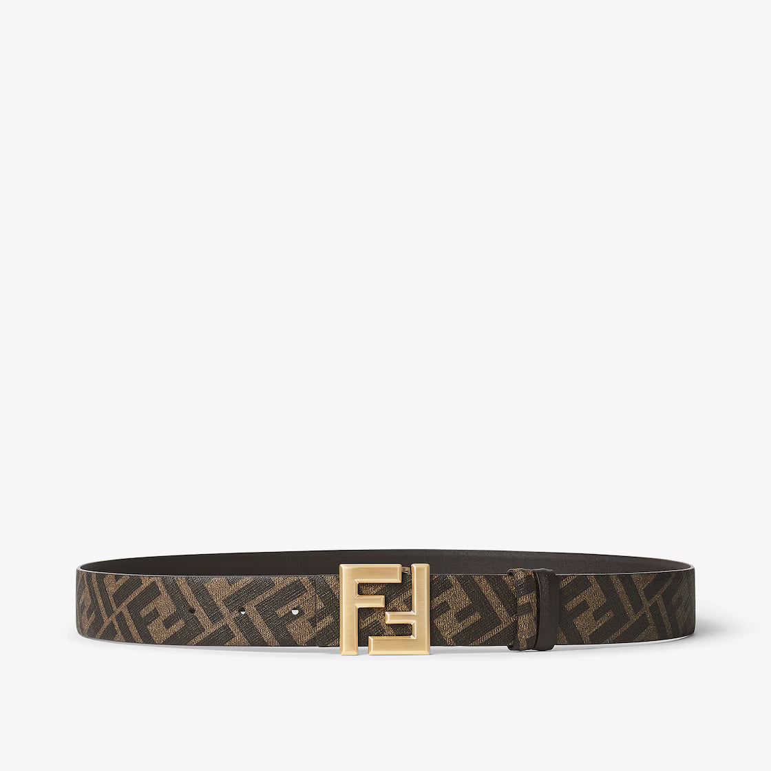 Squared FF Belt Brown leather and FF canvas reversible belt RUNWAY DELUXE