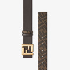 Squared FF Belt Brown leather and FF canvas reversible belt RUNWAY DELUXE