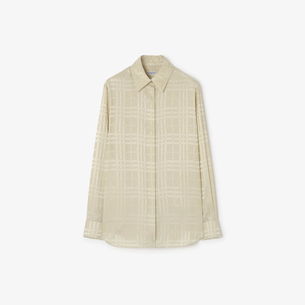 Classic Fit Check Silk ShirtPrice undefined Runway Champagne white RUNWAY DELUXE
