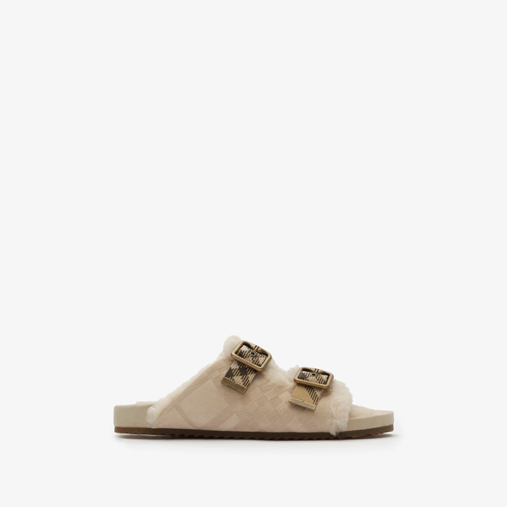 Check Shearling Urchin Sandals RUNWAY DELUXE
