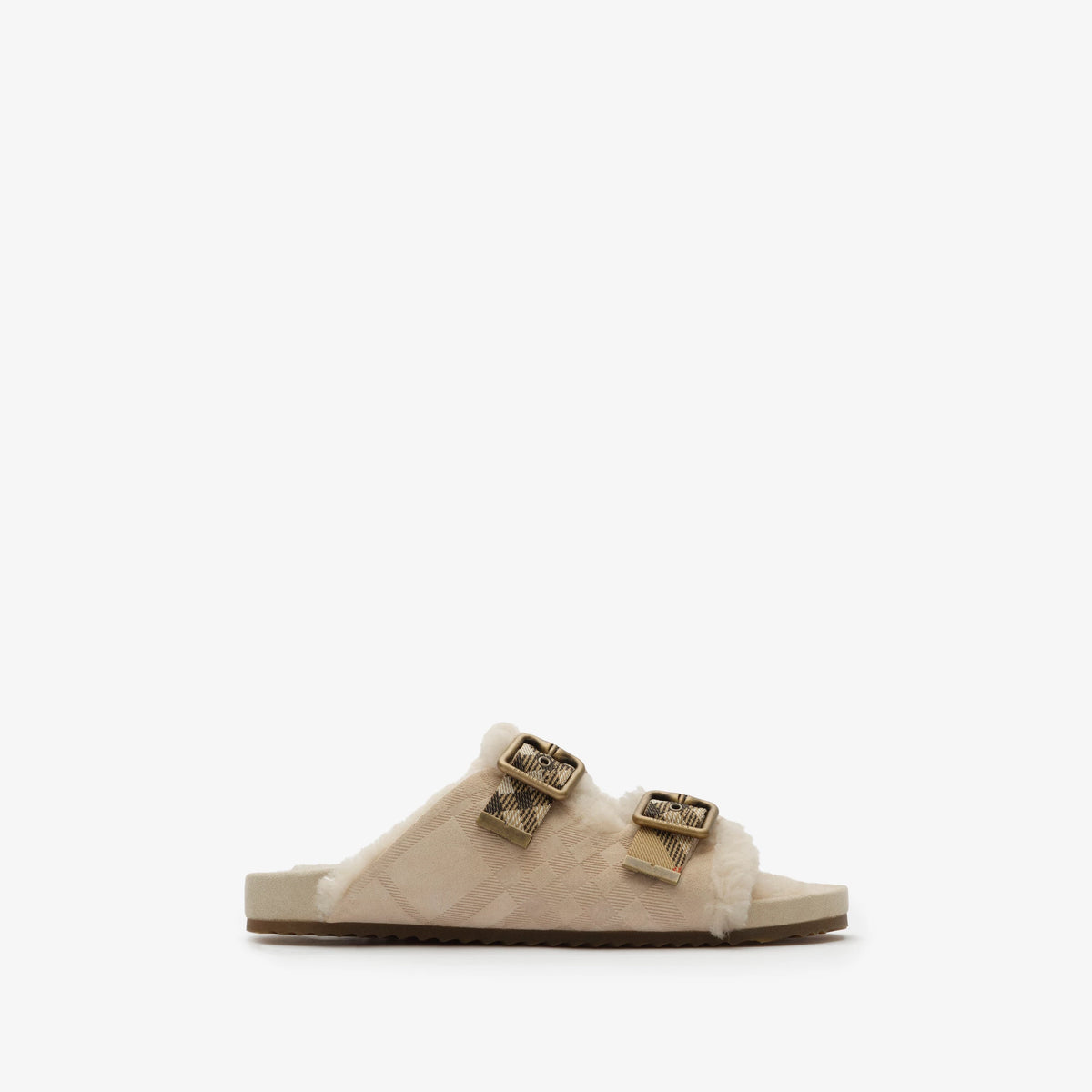 Check Shearling Urchin Sandals RUNWAY DELUXE