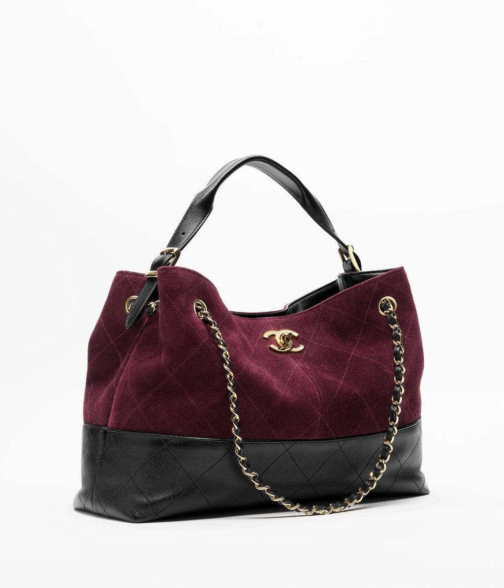 Suede Calfskin, Shiny Lambskin & Gold-Tone Metal  Burgundy & Black RUNWAY DELUXE