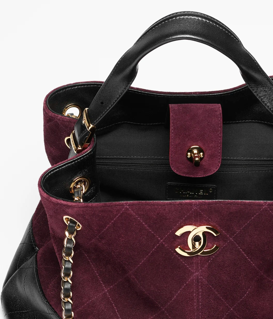 Suede Calfskin, Shiny Lambskin & Gold-Tone Metal  Burgundy & Black RUNWAY DELUXE