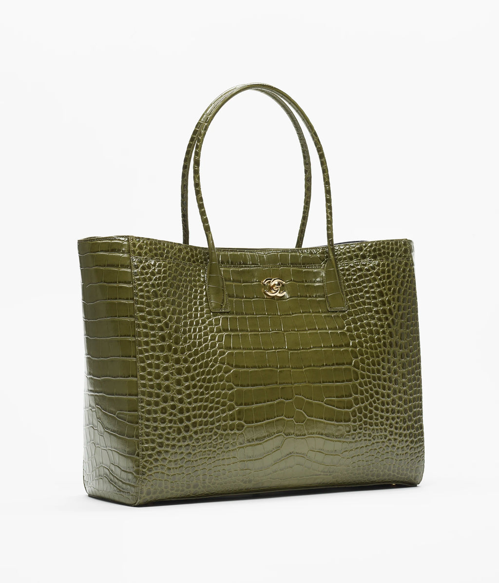 Crocodile Embossed Calfskin & Gold-Tone Metal  Khaki RUNWAY DELUXE