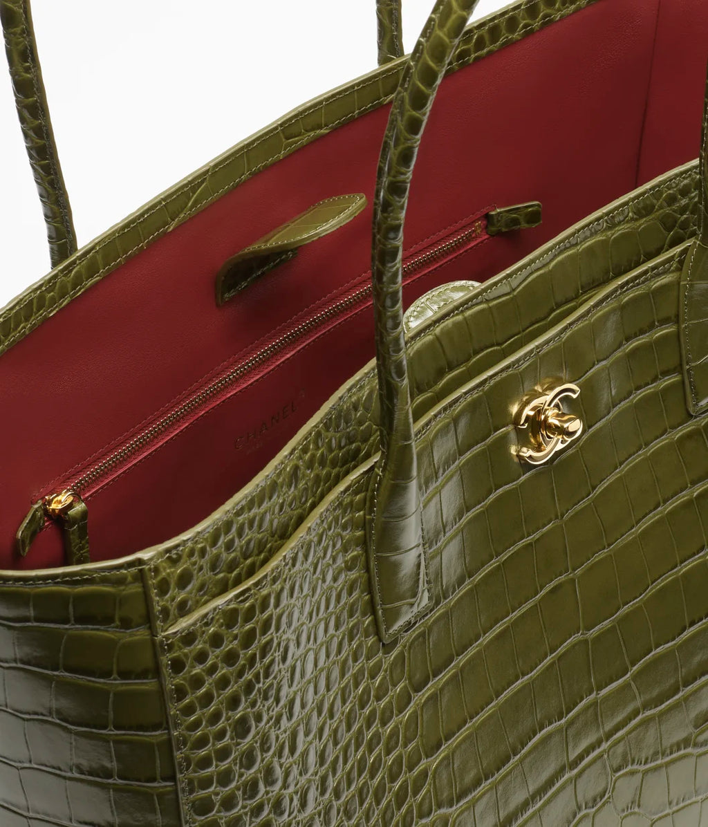 Crocodile Embossed Calfskin & Gold-Tone Metal  Khaki RUNWAY DELUXE