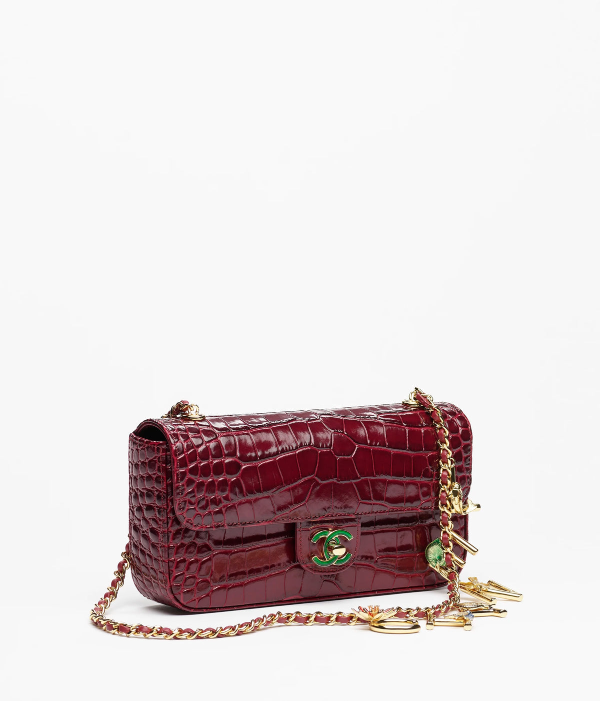 Crocodile Embossed Calfskin, Enamel & Gold-Tone Metal  Dark Burgundy RUNWAY DELUXE