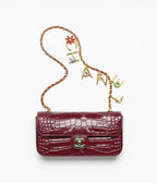 Crocodile Embossed Calfskin, Enamel & Gold-Tone Metal  Dark Burgundy RUNWAY DELUXE