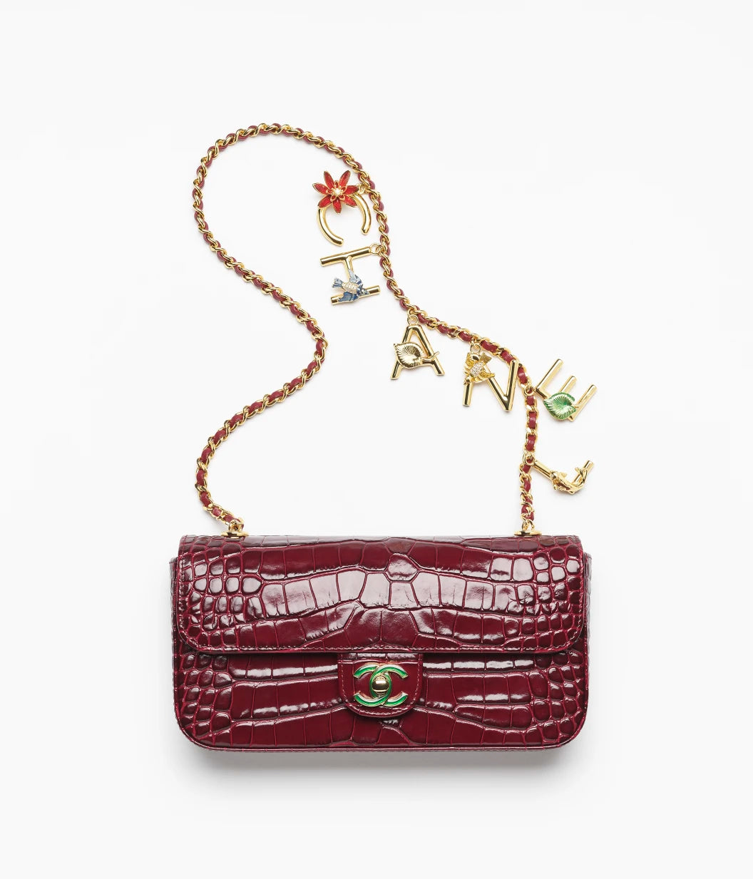 Crocodile Embossed Calfskin, Enamel & Gold-Tone Metal  Dark Burgundy RUNWAY DELUXE