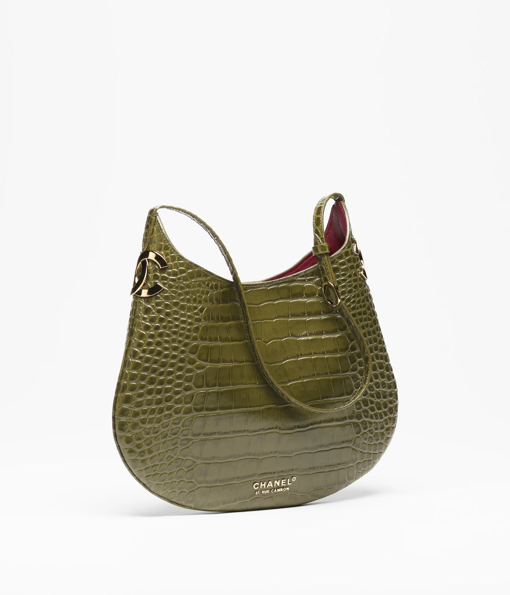 Crocodile Embossed Calfskin & Gold-Tone Metal  Khaki RUNWAY DELUXE