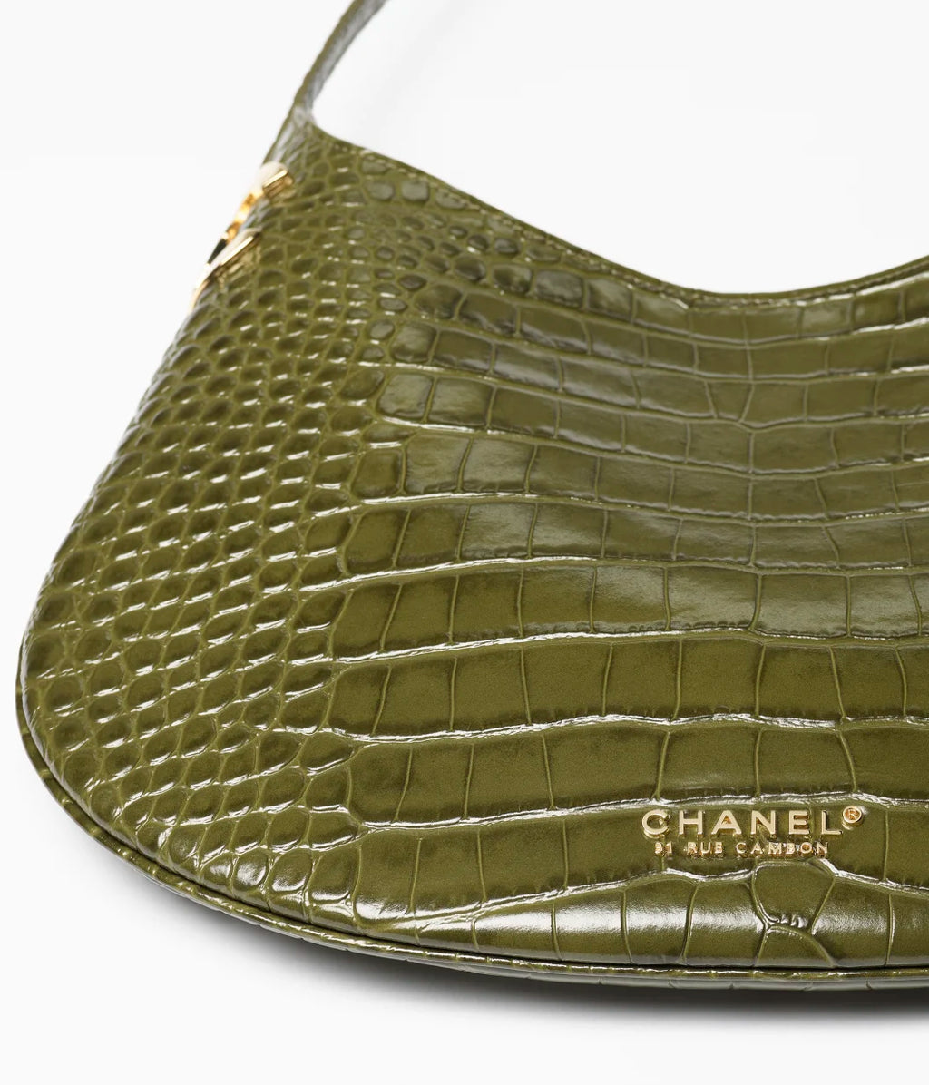 Crocodile Embossed Calfskin & Gold-Tone Metal  Khaki RUNWAY DELUXE