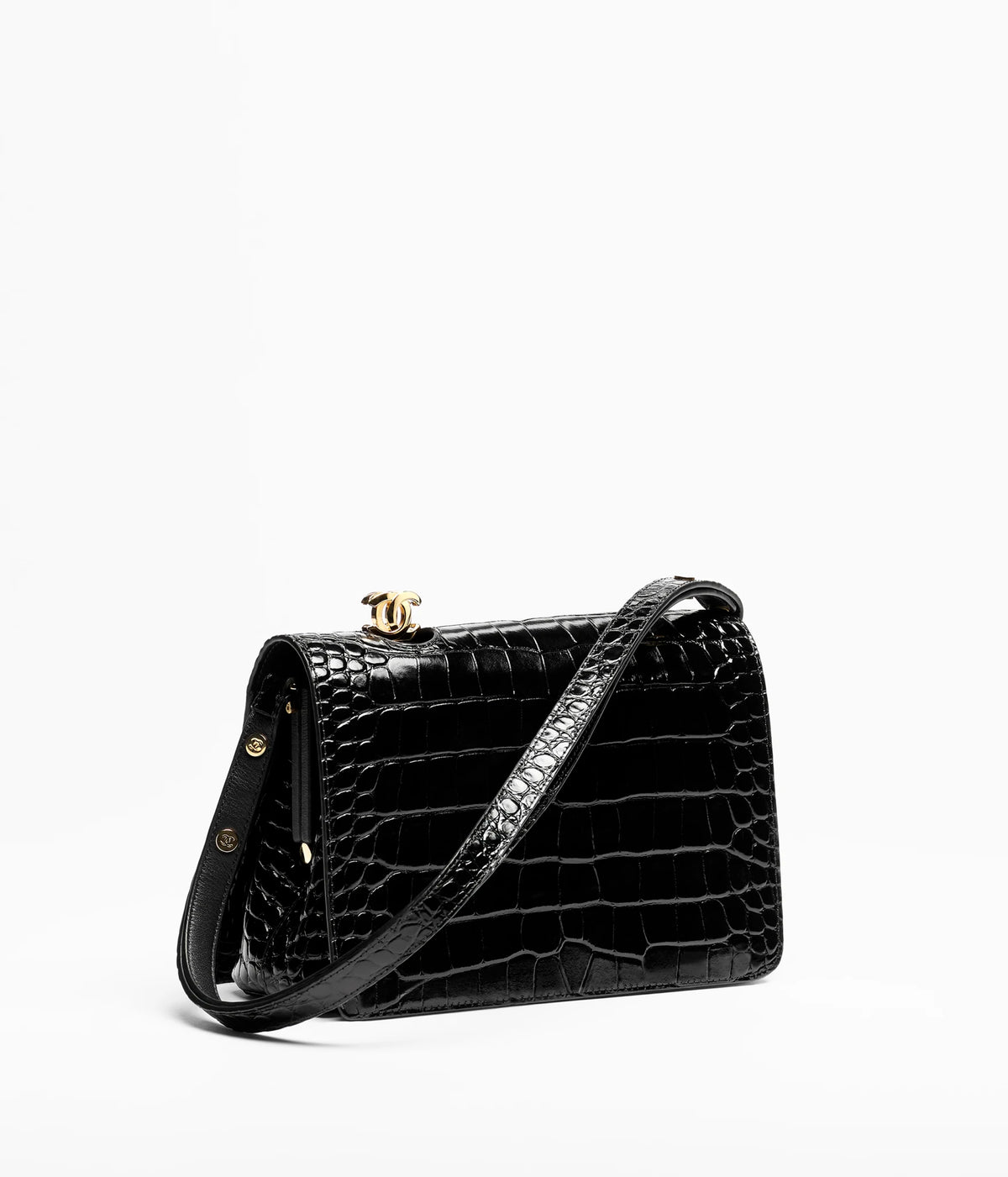 Crocodile Embossed Calfskin & Gold-Tone Metal  Black RUNWAY DELUXE