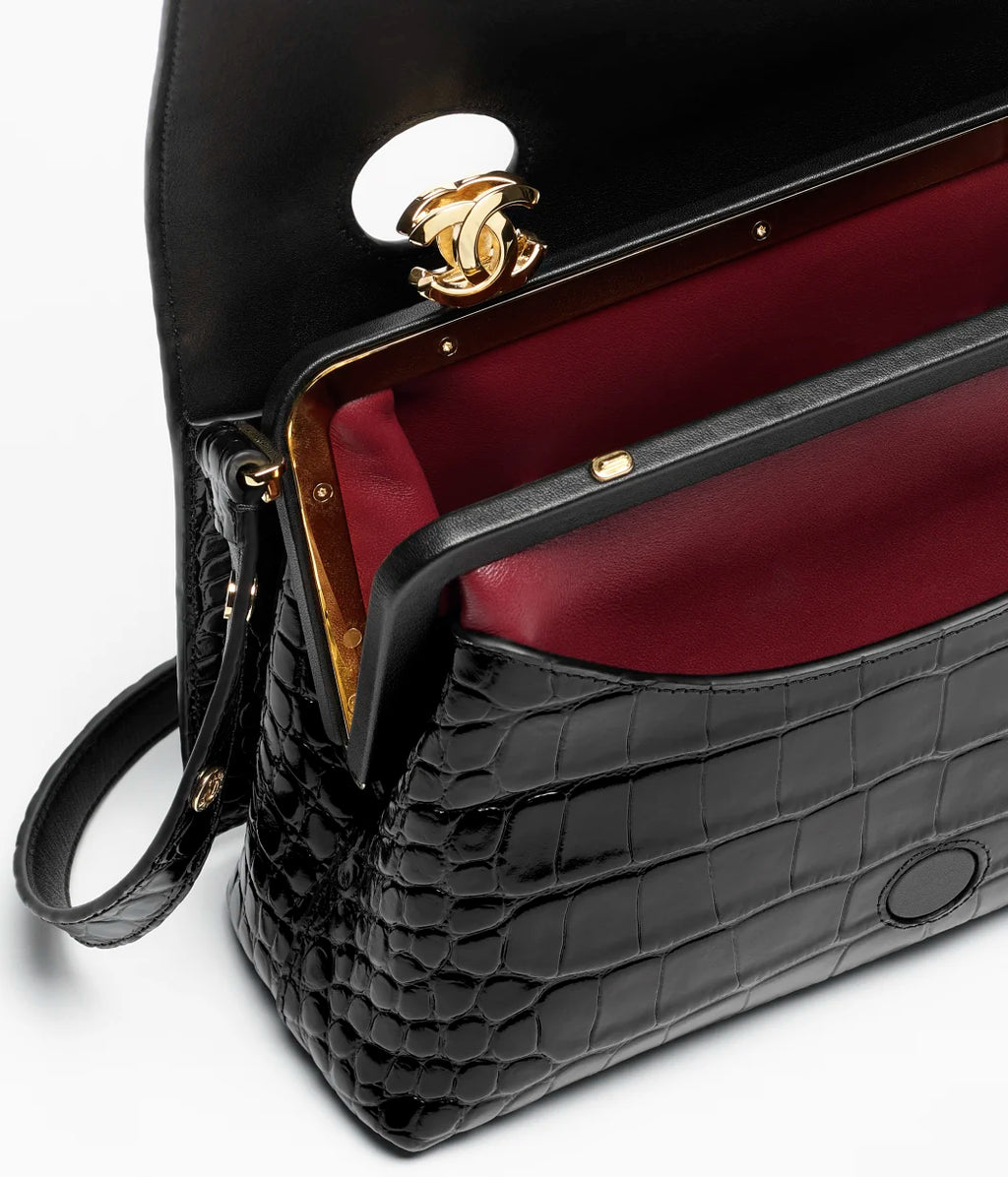 Crocodile Embossed Calfskin & Gold-Tone Metal  Black RUNWAY DELUXE