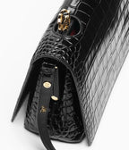 Crocodile Embossed Calfskin & Gold-Tone Metal  Black RUNWAY DELUXE