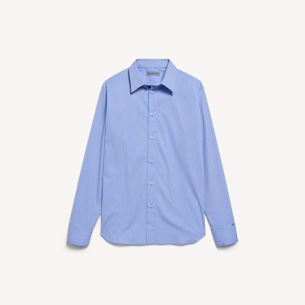 Striped Poplin Shirt in blue and navy ultrafine technical poplin RUNWAY DELUXE