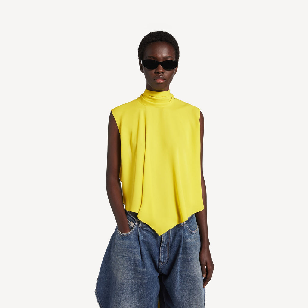 Short Blouse in yelllow silk georgette RUNWAY DELUXE